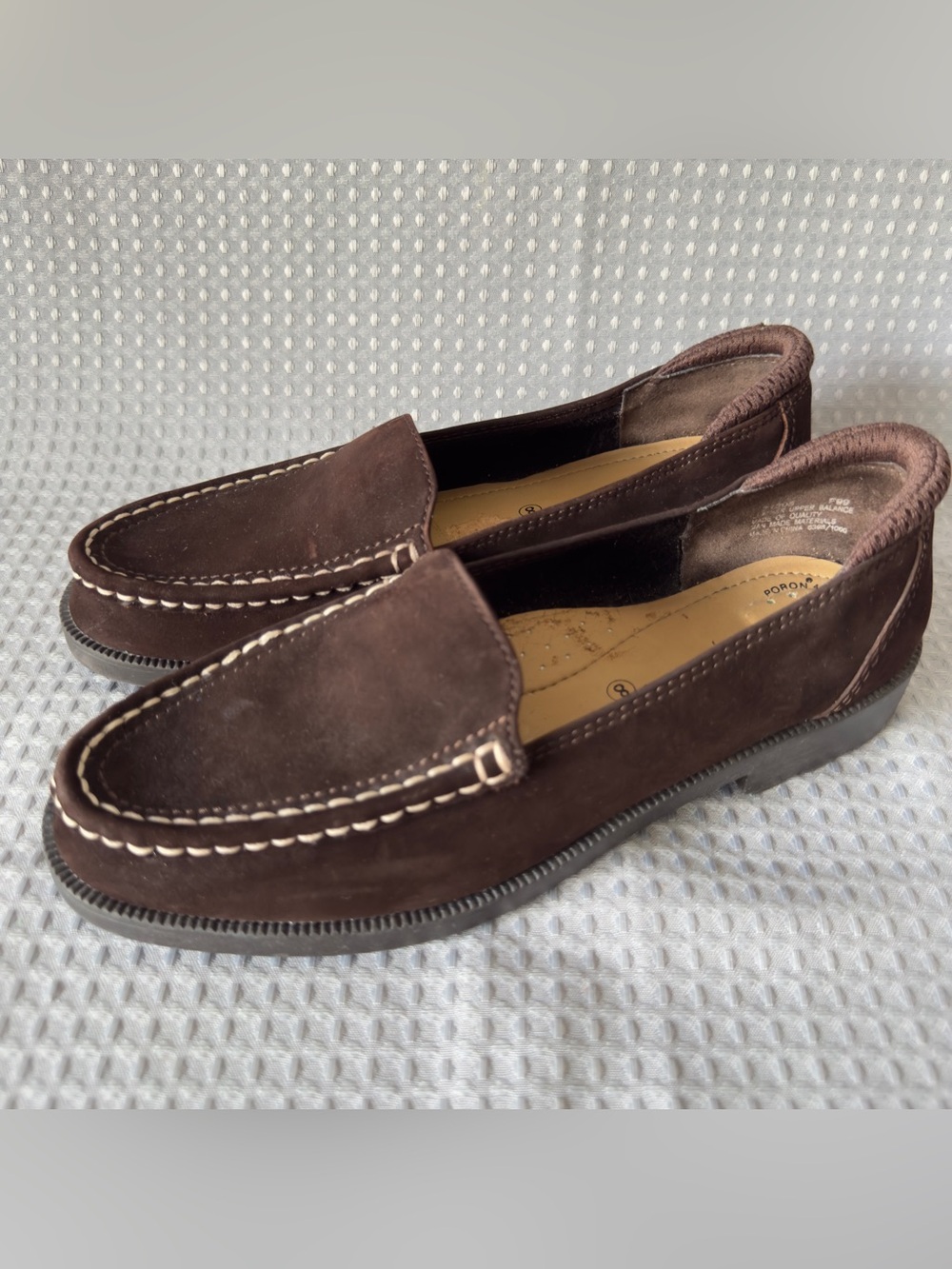 Thom McAn Women's Brown Leather Loafers Size 8 Slip On Moccasin Flats Comfort
